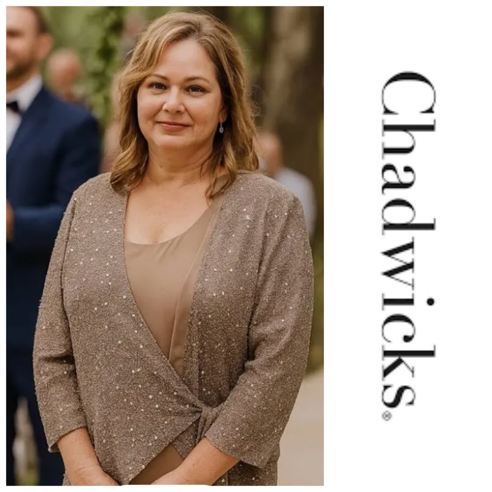 Chadwicks | Crepe Chiffon Evening Dress With A Beaded Wrap Jacket - White